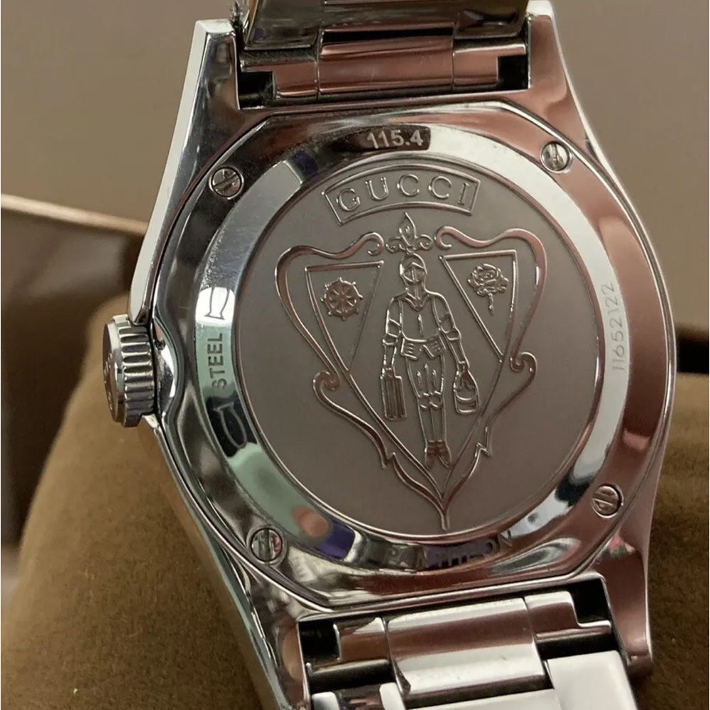 GUCCI Stainless Steel Black Mother of Pearl 115 Pantheon Quartz Watch - Picture 2 of 10
